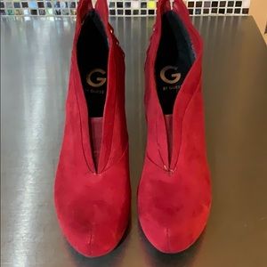 Beautiful Red Guess Suede Bootie Heels